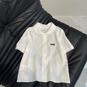 Authentic MIU MIU SS25 Women's Solid Color White Crew Neck Short Sleeve T-Shirt